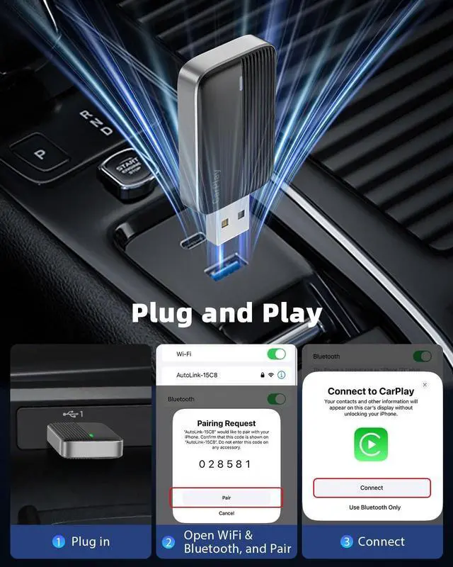 Alt view image 3 of 5 - MoKo Wireless CarPlay Adapter for Apple iPhone, Mini Car Play Adapter for iOS 10+ & Cars with Apple CarPlay, Wired Car Play to Wireless, Fast Response Stable Control No Delay Not for And