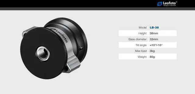 Alt view image 2 of 5 - Leofoto LB-38 38mm Leveling Base for Tripod w Butterfly Lock Collar 6.6lb Max Load +/-10 Tilt