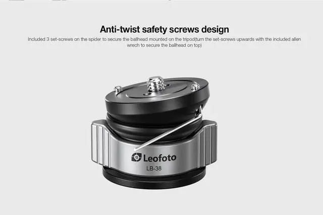 Alt view image 4 of 5 - Leofoto LB-38 38mm Leveling Base for Tripod w Butterfly Lock Collar 6.6lb Max Load +/-10 Tilt