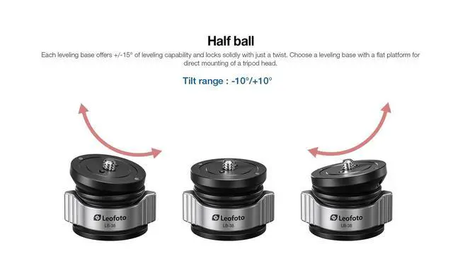 Alt view image 5 of 5 - Leofoto LB-38 38mm Leveling Base for Tripod w Butterfly Lock Collar 6.6lb Max Load +/-10 Tilt