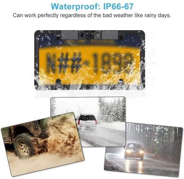 Alt view image 4 of 5 - Car License Plate Frame Backup Camera Parking Sensor, 170 View Angle Universal IP67 Car License Plate Frame Camera, Vehicle Universal Reversing Assist Security