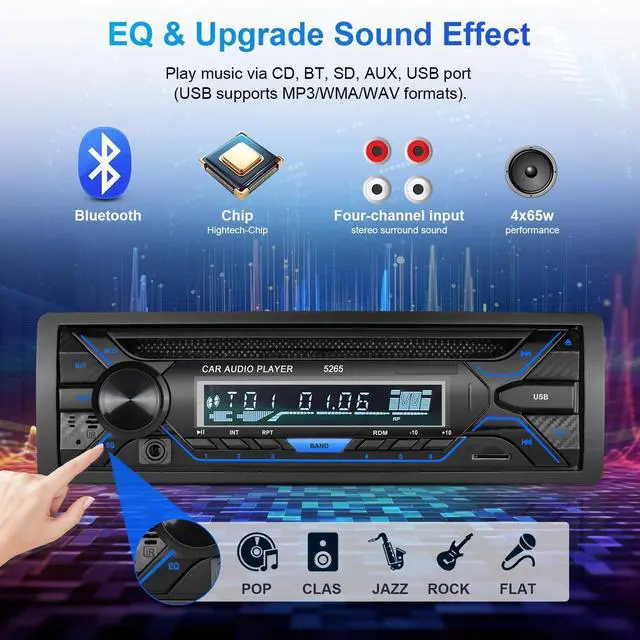 Alt view image 5 of 5 - Single Din Bluetooth Car Stereo with CD/DVD Player, Car Radio Single Din with AM/FM, SD Card/AUX/USB Playback