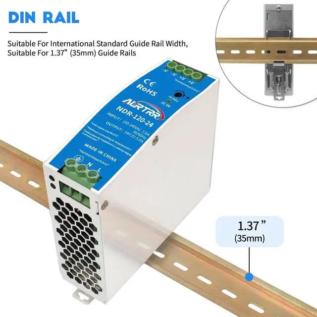 Alt view image 2 of 5 - (10pcs) Din Rail 110v 120vac to 24v Power Supply 5 amp;Input 100-240Vac;Output:24 Volt;ndr 120-24 120w;Power Converter