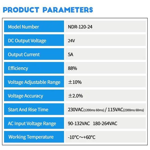 Alt view image 4 of 5 - (10pcs) Din Rail 110v 120vac to 24v Power Supply 5 amp;Input 100-240Vac;Output:24 Volt;ndr 120-24 120w;Power Converter