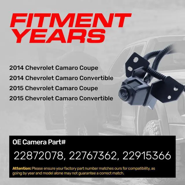 Alt view image 2 of 5 - Master Tailgaters Replacement for Chevrolet Camaro Coupe/Convertible (2014-2015) Backup Camera OE Part # 22872078, 22767362, 22915366