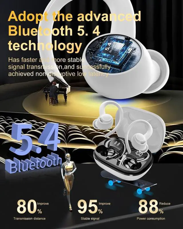 Alt view image 3 of 5 - Wireless Earbuds, Bluetooth 5.4 Headphones Sport, Over Ear Buds With ENC Noise Cancelling Mic, 48H, Wireless Earphone With Earhooks, Stereo Deep Bass, IP7 Waterproof ear bud for Workout