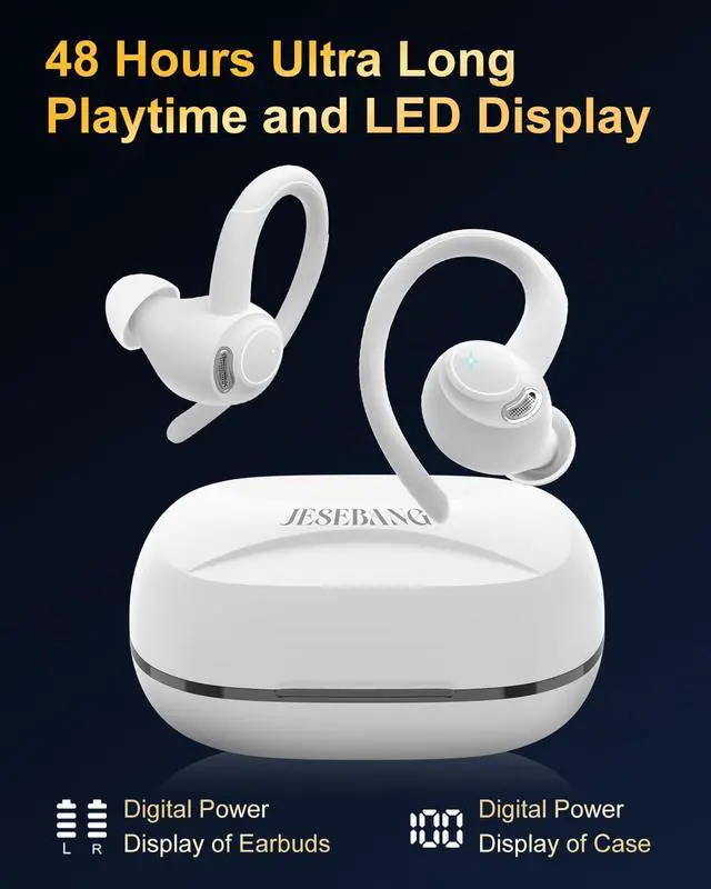 Alt view image 5 of 5 - Wireless Earbuds, Bluetooth 5.4 Headphones Sport, Over Ear Buds With ENC Noise Cancelling Mic, 48H, Wireless Earphone With Earhooks, Stereo Deep Bass, IP7 Waterproof ear bud for Workout