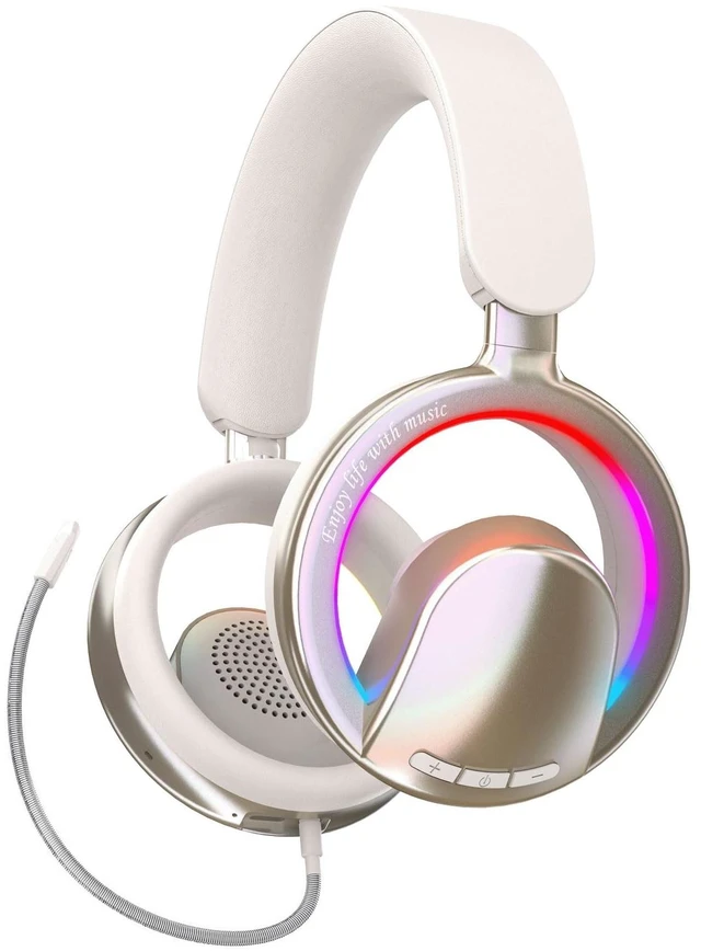 Main image of Xmenha Open Ear Open-Back Headphones Wireless Bluetooth Gaming Headset with Removable Mic for PC Switch Xbox One PS4 PS5, 3.5mm Wired Breathable Lightweight Over Ear Headphones Adjustable RGB L