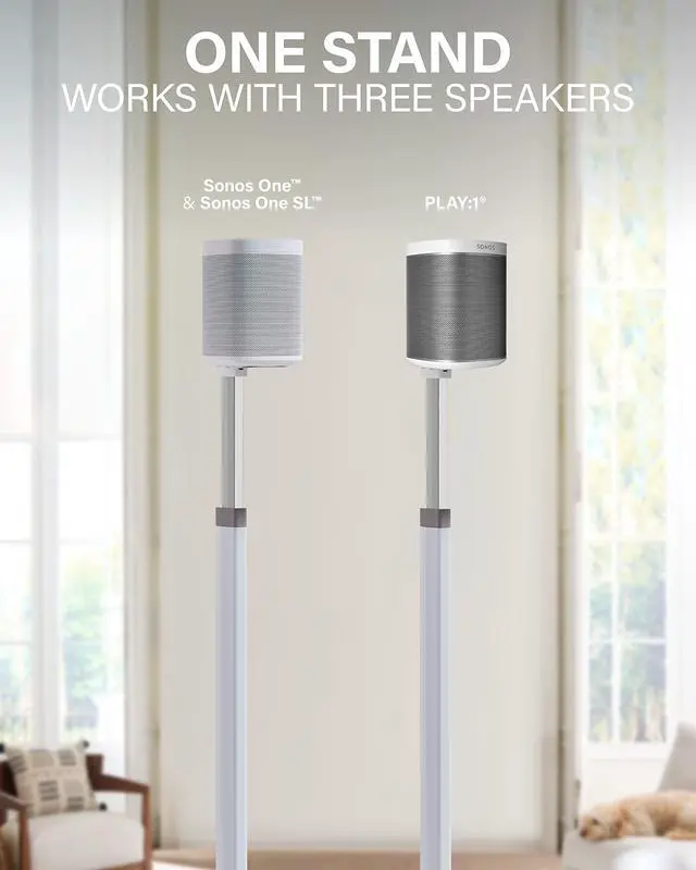 Alt view image 3 of 5 - SANUS Adjustable Height Wireless Speaker Stands Designed for Sonos One, One SL, and Play:1 - Tool-Free Adjustment up to 16" and Built-in Cable Management (White)