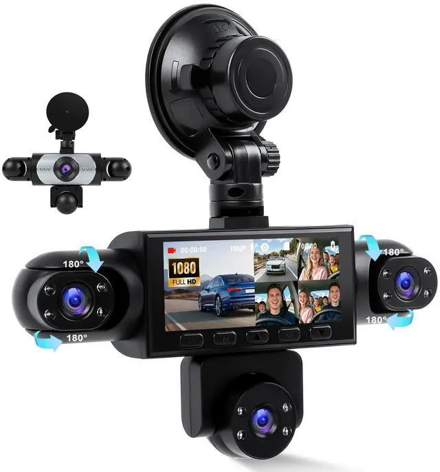Main image of 5 Channel Dash Cam 360 View, 1080P Front and Rear Left Right Inside 3.16 Inch Dash Camera for Cars, 12 Lights Night Vision, Motion Detection Camera for Cars
