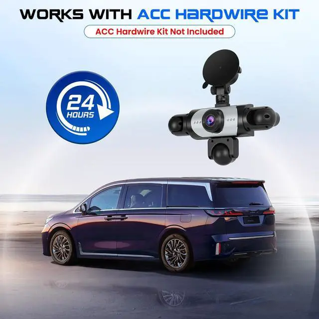 Alt view image 5 of 5 - 5 Channel Dash Cam 360 View, 1080P Front and Rear Left Right Inside 3.16 Inch Dash Camera for Cars, 12 Lights Night Vision, Motion Detection Camera for Cars