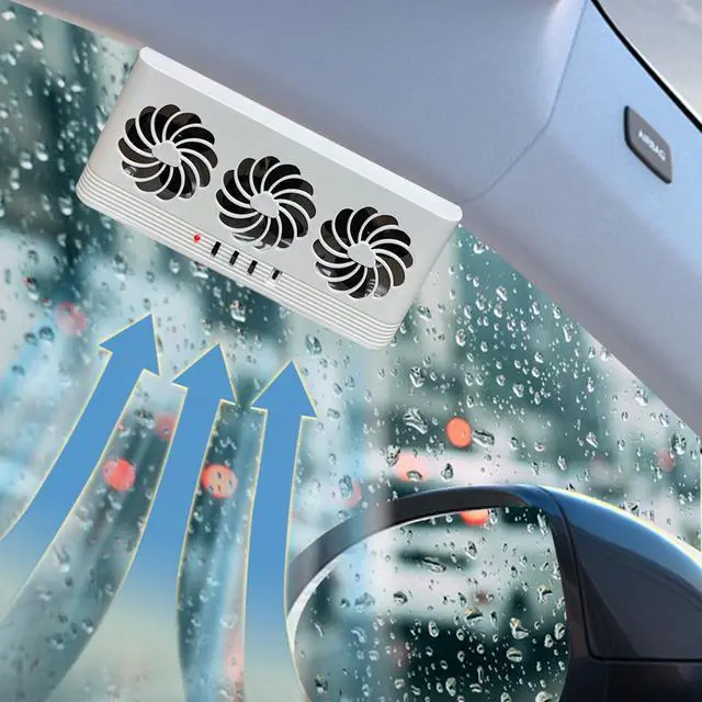 Alt view image 2 of 5 - Torcarvh Car Solar Powered Window Exhaust Fan Vehicle Ventilation Fans Car Radiator Cooling Fan Cars Window Vent with Three Air Outlets (White)