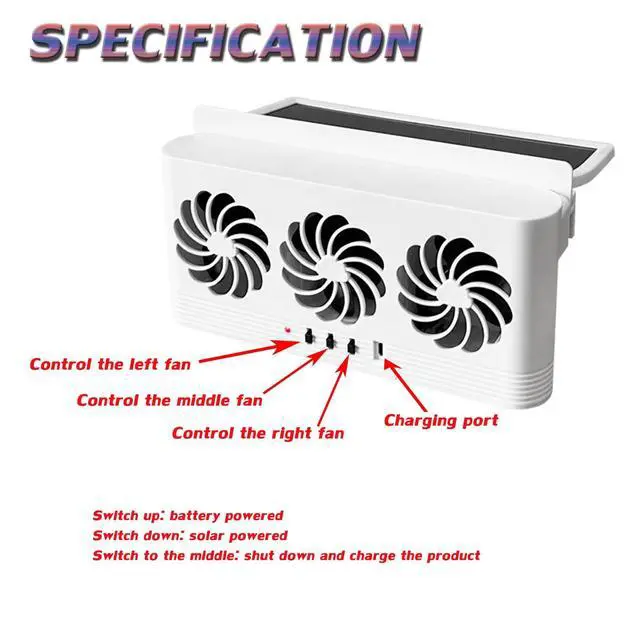Alt view image 3 of 5 - Torcarvh Car Solar Powered Window Exhaust Fan Vehicle Ventilation Fans Car Radiator Cooling Fan Cars Window Vent with Three Air Outlets (White)