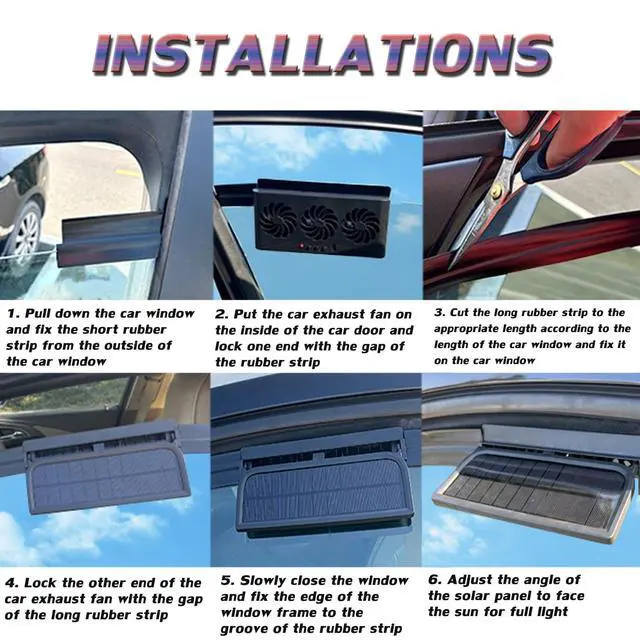 Alt view image 5 of 5 - Torcarvh Car Solar Powered Window Exhaust Fan Vehicle Ventilation Fans Car Radiator Cooling Fan Cars Window Vent with Three Air Outlets (White)
