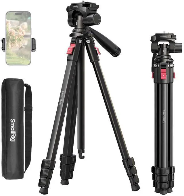 Main image of SmallRig Aluminum Camera Tripod Stand AP-30, 67.7" Travel Tripod with Phone Clip & Carry Bag, Portable Tripods with Quick-Flip Lock Legs, for Live Streaming and Vlogging, Max Load 11lb