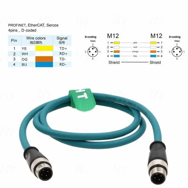 Alt view image 3 of 5 - HangTon Sensor Ethernet Data Cable M12 D-Coded 4 Pin for Baumer Sick Profinet EtherCat Automation Industrial Network CAT5e 24AWG Soft Shield Waterproof 8M
