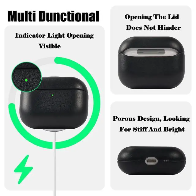 Alt view image 3 of 5 - AeroZylo for AirPods Pro 3 (2025) 100% Genuine Leather Case,Full-Grain Leather Cover Case,Handmade Top,Shockproof Protective,Wireless Charging,for AirPods Pro 3rd Gen (Black