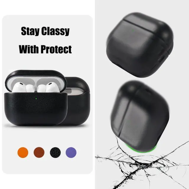 Alt view image 4 of 5 - AeroZylo for AirPods Pro 3 (2025) 100% Genuine Leather Case,Full-Grain Leather Cover Case,Handmade Top,Shockproof Protective,Wireless Charging,for AirPods Pro 3rd Gen (Black
