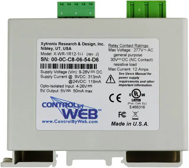 Alt view image 4 of 5 - WebRelay Remote Accessible Ethernet Relay and Digital Input Module (9-28 VDC Power Supply Required ^^ X-WR-1R12-1I-I)