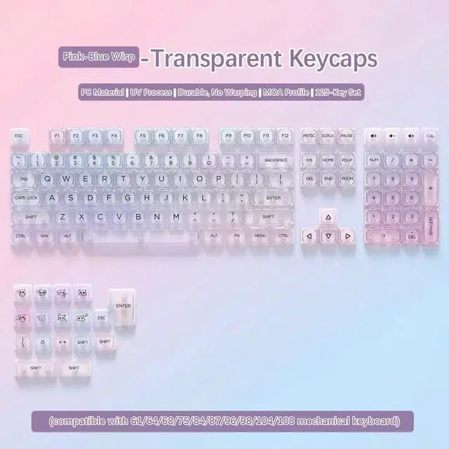 Alt view image 2 of 5 - Tsungup Clear Keycaps Shine Through, Colorful Crystal Ceramic Jelly Transparent Keycaps for Mechanical Keyboard,125 Keys Custom Key Caps Keyboard Keycap Set (MOA Profile)