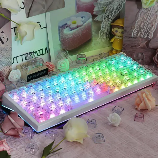 Alt view image 3 of 5 - Tsungup Clear Keycaps Shine Through, Colorful Crystal Ceramic Jelly Transparent Keycaps for Mechanical Keyboard,125 Keys Custom Key Caps Keyboard Keycap Set (MOA Profile)