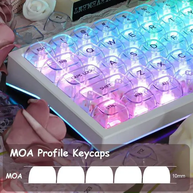Alt view image 4 of 5 - Tsungup Clear Keycaps Shine Through, Colorful Crystal Ceramic Jelly Transparent Keycaps for Mechanical Keyboard,125 Keys Custom Key Caps Keyboard Keycap Set (MOA Profile)