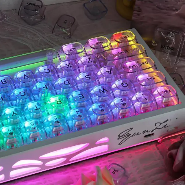 Alt view image 5 of 5 - Tsungup Clear Keycaps Shine Through, Colorful Crystal Ceramic Jelly Transparent Keycaps for Mechanical Keyboard,125 Keys Custom Key Caps Keyboard Keycap Set (MOA Profile)