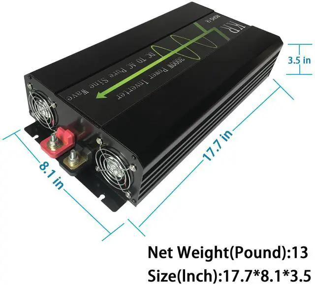 Alt view image 3 of 5 - KRXNY 3000W Pure Sine Wave Power Inverter Converter 24V DC to 120V AC 60HZ Off Grid with LCD Display for RV Camping Home Solar