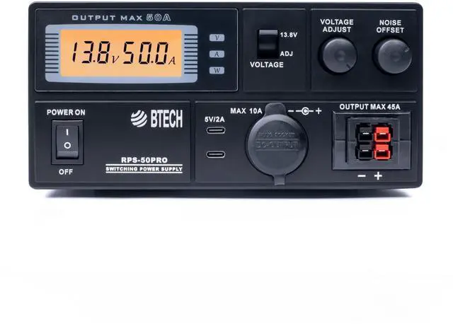 Main image of BTECH RPS-50PRO 50A (50 Amp) Regulated Power Supply, AC-to-DC Bench Convertor, Adjustable 915V (Fixed 13.8V Option), Anderson Powerpole Connectors, Noise Offset, USB-C, and Cigarette Plug Outputs
