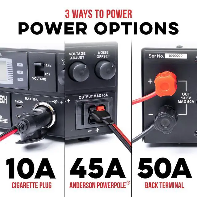 Alt view image 2 of 5 - BTECH RPS-50PRO 50A (50 Amp) Regulated Power Supply, AC-to-DC Bench Convertor, Adjustable 915V (Fixed 13.8V Option), Anderson Powerpole Connectors, Noise Offset, USB-C, and Cigarette Plug Outputs