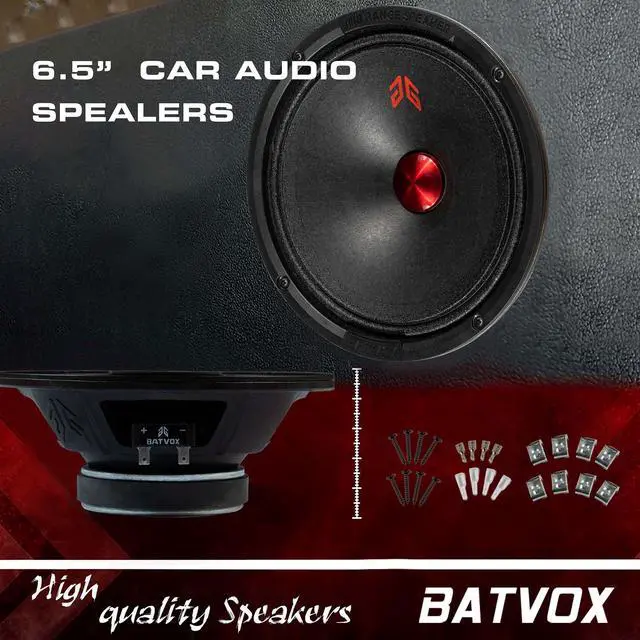 Alt view image 2 of 5 - Gaooger MX65P1 Midrange Loudspeaker 6.5" Red Dust Cap, 200W Max, 4 Ohms, Premium Quality Audio Door Speakers for Car or Truck Stereo Sound System, Black (2 Speaker)