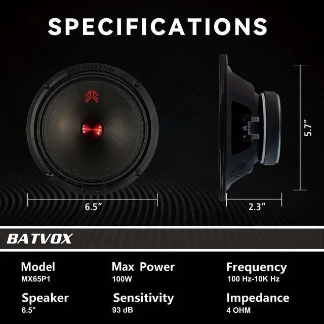 Alt view image 3 of 5 - Gaooger MX65P1 Midrange Loudspeaker 6.5" Red Dust Cap, 200W Max, 4 Ohms, Premium Quality Audio Door Speakers for Car or Truck Stereo Sound System, Black (2 Speaker)