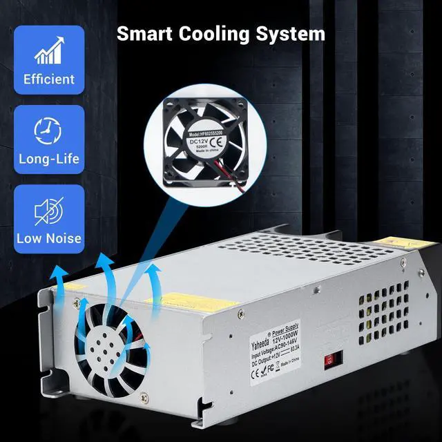 Alt view image 5 of 5 - Yaheeda 1000W Converter, 110V AC to 12V DC Converter Power SupplyMax Current 83A DC Switch Transformer for RV,Pump,LED Strip, LCD Monitor