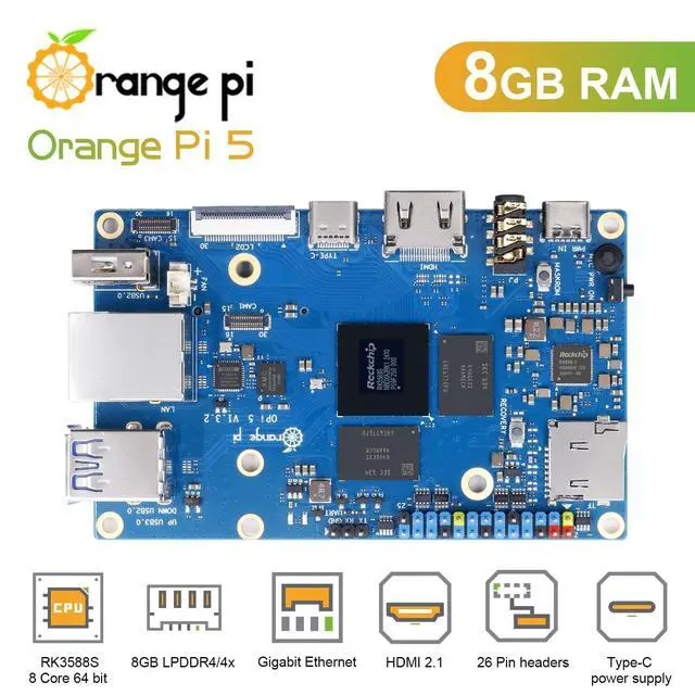 Alt view image 2 of 5 - Orange Pi 5 4GB/8GB/16GB LPDDR4/4X Rockchip RK3588S 8-Core 64 Bit Single Board Computer, Development Board Run Orange Pi/Linux/Ubuntu/Debian/Android OS (8GB+Power Supply)