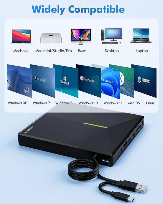Alt view image 5 of 5 - ORIGBELIE External CD DVD Drive with 4 USB Ports and 2 TF/SD Card Slots, USB 3.0 Portable CD/DVD Disk Drive Player Burner Reader Writer for Laptop Mac PC Windows 11/10/8/7 Linux OS with Carrying Case