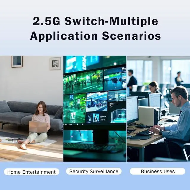 Alt view image 4 of 4 - Ztyuav 8 Port Unmanaged 10G Ethernet Switch with 6 x 10G RJ-45 Ports, 2 x 10G SFP Ports, Ports Speed Auto-Negotiation-1000/2500/10000Mbps, One-Key VLAN, Fanless Metal Design, Plug & Play