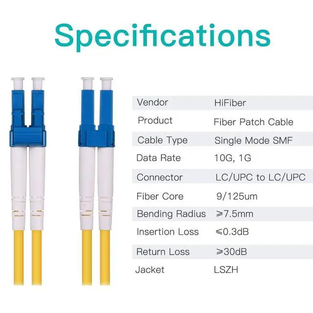 Alt view image 5 of 5 - OS2 LC to LC Fiber Patch Cable, 50m Single Mode SFP Fiber Jumper, Duplex LC-LC 9/125um, LSZH, 164ft, for 1G/10G SMF SFP Transceiver, Router, Networks and More, Yellow