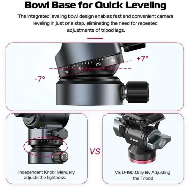 Alt view image 3 of 5 - ULANZI F38 Video Fluid Head for Camera Tripod - Mini Pan Tilt Head With Quick Release Plate - Lightweight Filming Equipment for Compact Camera Load up to 6.6lb/3kg