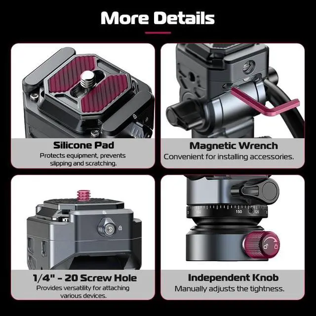 Alt view image 5 of 5 - ULANZI F38 Video Fluid Head for Camera Tripod - Mini Pan Tilt Head With Quick Release Plate - Lightweight Filming Equipment for Compact Camera Load up to 6.6lb/3kg