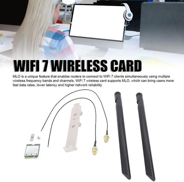 Alt view image 2 of 5 - WiFi 7 Wireless Card QCNCM865 Tri Band 5.8Gbps M.2 NGFF Network Adapter 320MHz 4K QAM, with 2 External Antennas Stand Kit, for 11 PC Desktop