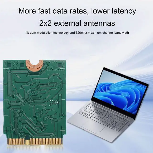 Alt view image 3 of 5 - WiFi 7 Wireless Card QCNCM865 Tri Band 5.8Gbps M.2 NGFF Network Adapter 320MHz 4K QAM, with 2 External Antennas Stand Kit, for 11 PC Desktop