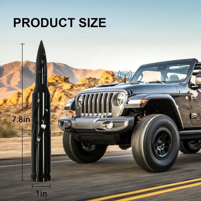 Alt view image 2 of 5 - Car Truck Bullet Antenna 50 Cal Bullet Antenna Truck Accessories Universal Replacement for GMC Sierra 1500 Chevy Dodge Ram Silverado 1500 2500 3500 Ford F150 F250 F350 Spiral Pattern (Black, 7.8inch)
