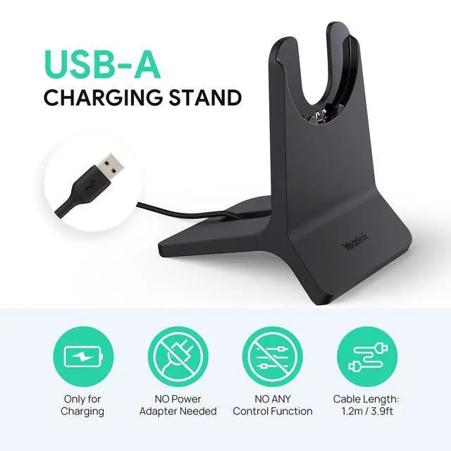 Alt view image 2 of 5 - Yealink Charging Stand for BH74 / WH68 Hybrid Wireless Bluetooth Headset with Mic for Work, 90mins Full Charging, No Power Adapter Required, 1.2m USB-A Cable for Charging Only