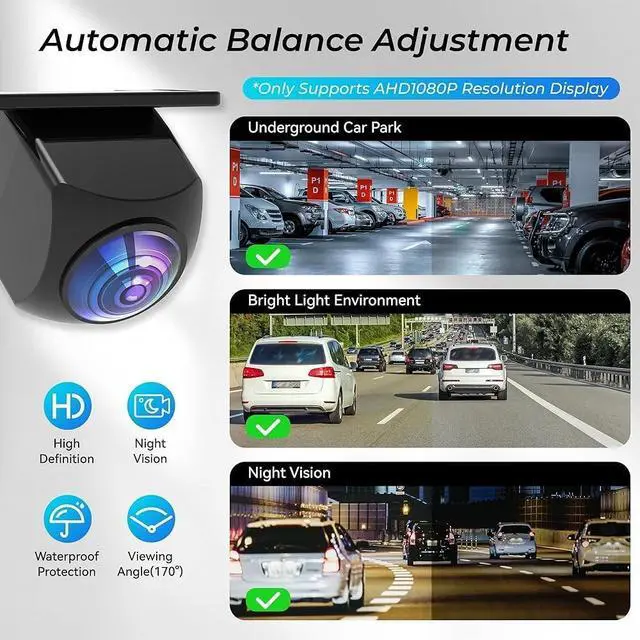 Alt view image 5 of 5 - Backup Camera,AHD 1080P 170 Degree Wide Angle Rearview Reversing Camera,Clear Night Vision IP69 Waterproof Reverse Rear View Camera for Car Vehicle SUV RV