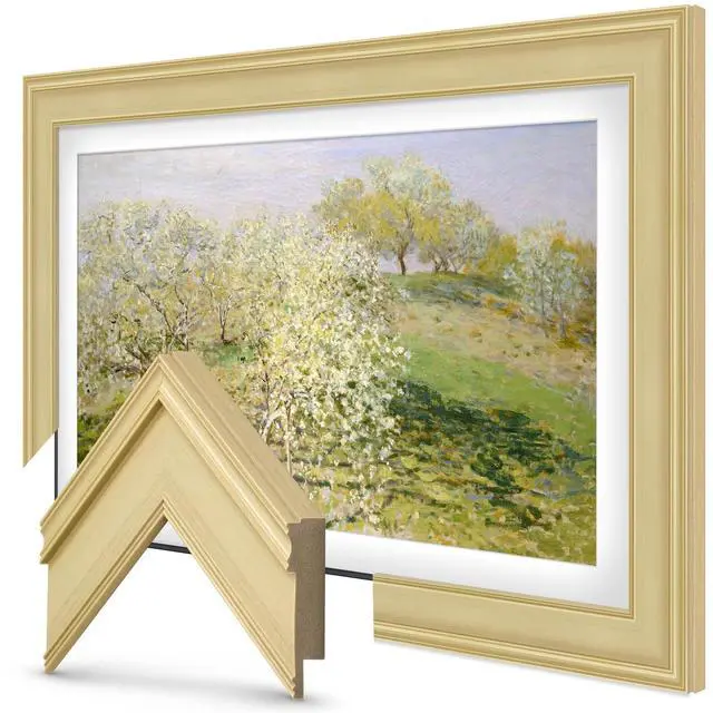 Main image of Antique White 50" Premiere Deco TV Frame - Compatible ONLY with Samsung The Frame TVs (Fits 2021-2026, LS03A, LS03B, LS03C, LS03D, LS03FA)