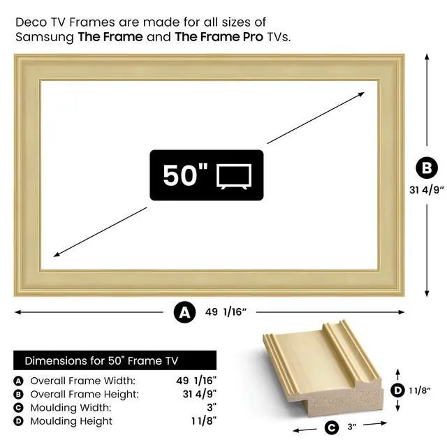 Alt view image 5 of 5 - Antique White 50" Premiere Deco TV Frame - Compatible ONLY with Samsung The Frame TVs (Fits 2021-2026, LS03A, LS03B, LS03C, LS03D, LS03FA)