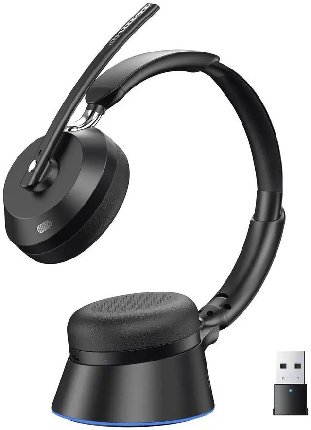 Main image of Waxop Wireless Headset with Mic for Work, Bluetooth Headset with Noise Cancelling Microphone, Charging Base & USB Computer Headset with Microphone for Call Center/Office/Home/PC/Laptop/Teams/Zo