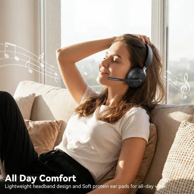 Alt view image 4 of 5 - Waxop Wireless Headset with Mic for Work, Bluetooth Headset with Noise Cancelling Microphone, Charging Base & USB Computer Headset with Microphone for Call Center/Office/Home/PC/Laptop/Teams/Zo