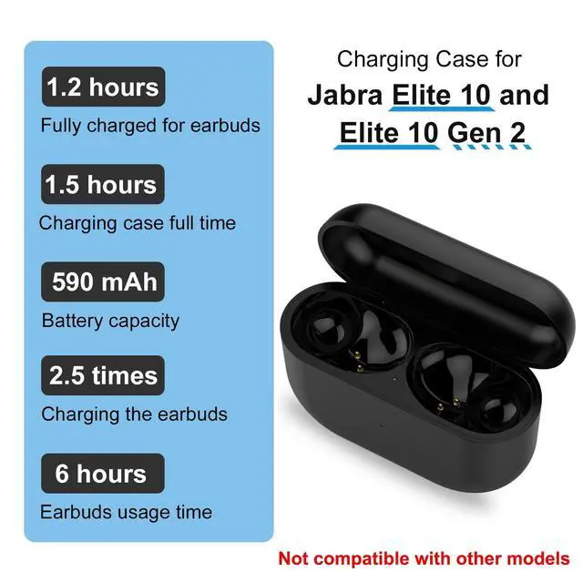Alt view image 2 of 5 - Charging Case Replacement Compatible with Jabra Elite10 and Jabra Elite 10 Gen 2 (Black)