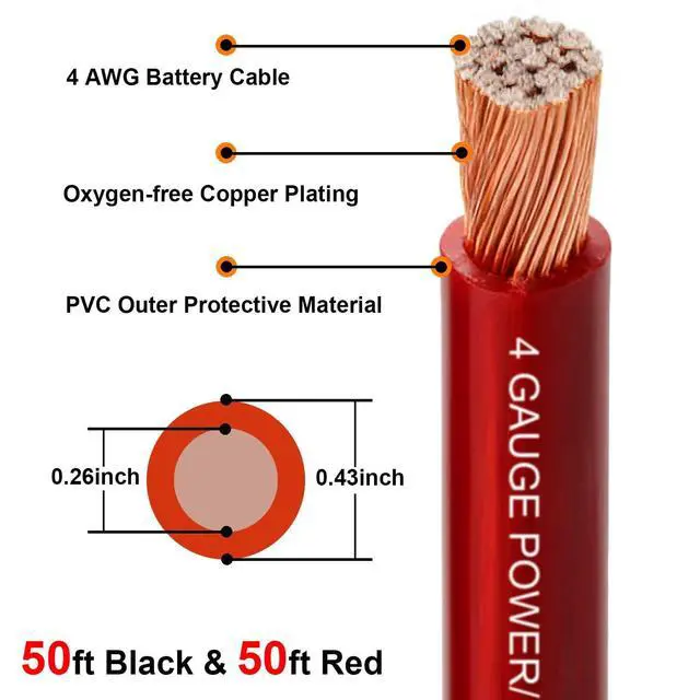 Alt view image 2 of 5 - DLronwey 4 Gauge Wire,(50ft Each - Red/Black) 4 AWG Battery Cable, Copper Clad Aluminum CCA Welding Cable,for Car Audio,Battery Systems,RVs,Solar Systems,Amp Wiring Kit